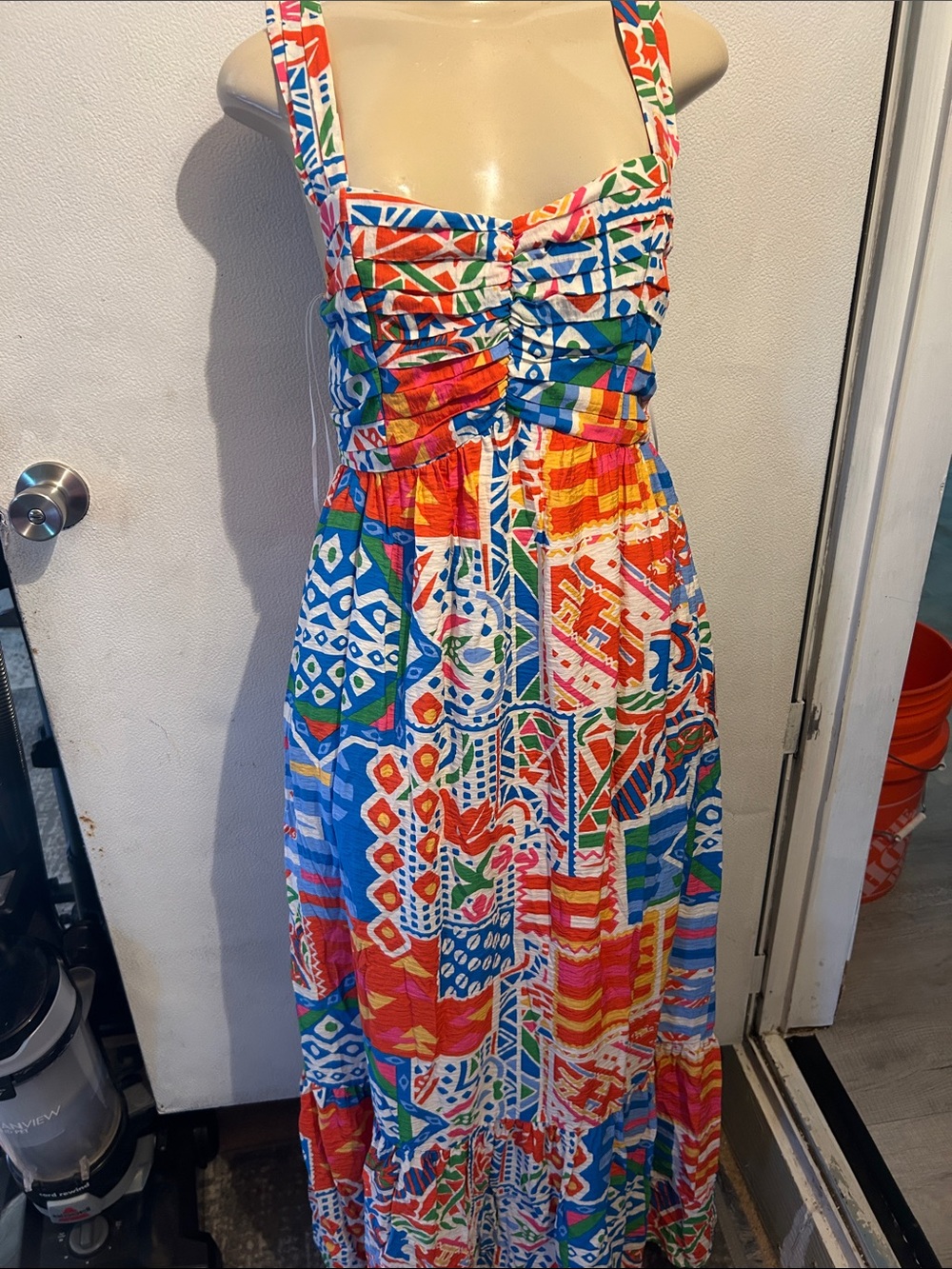 Skies Are Blue Multicolor Geometric Patchwork Maxi Dress - Picture 2 of 12